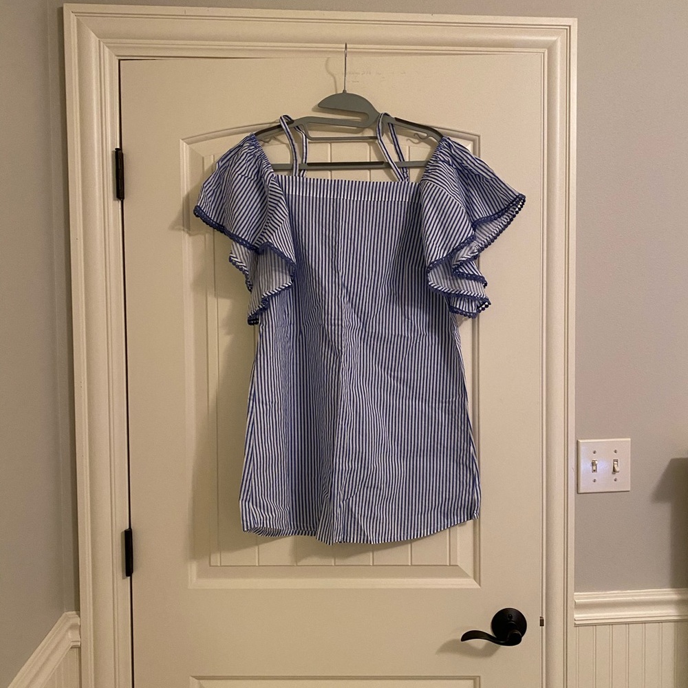 Blue and white striped dress